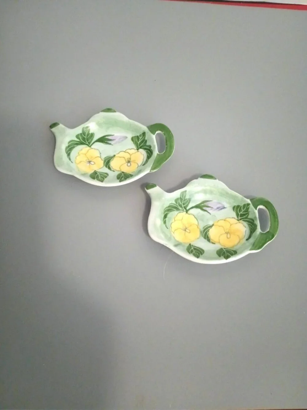 Vintage Andrea By Sadek Tea Bag Holder Set Ceramic Yellow Floral Pansy